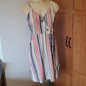 J for Justify linen blend stripes button front dress medium